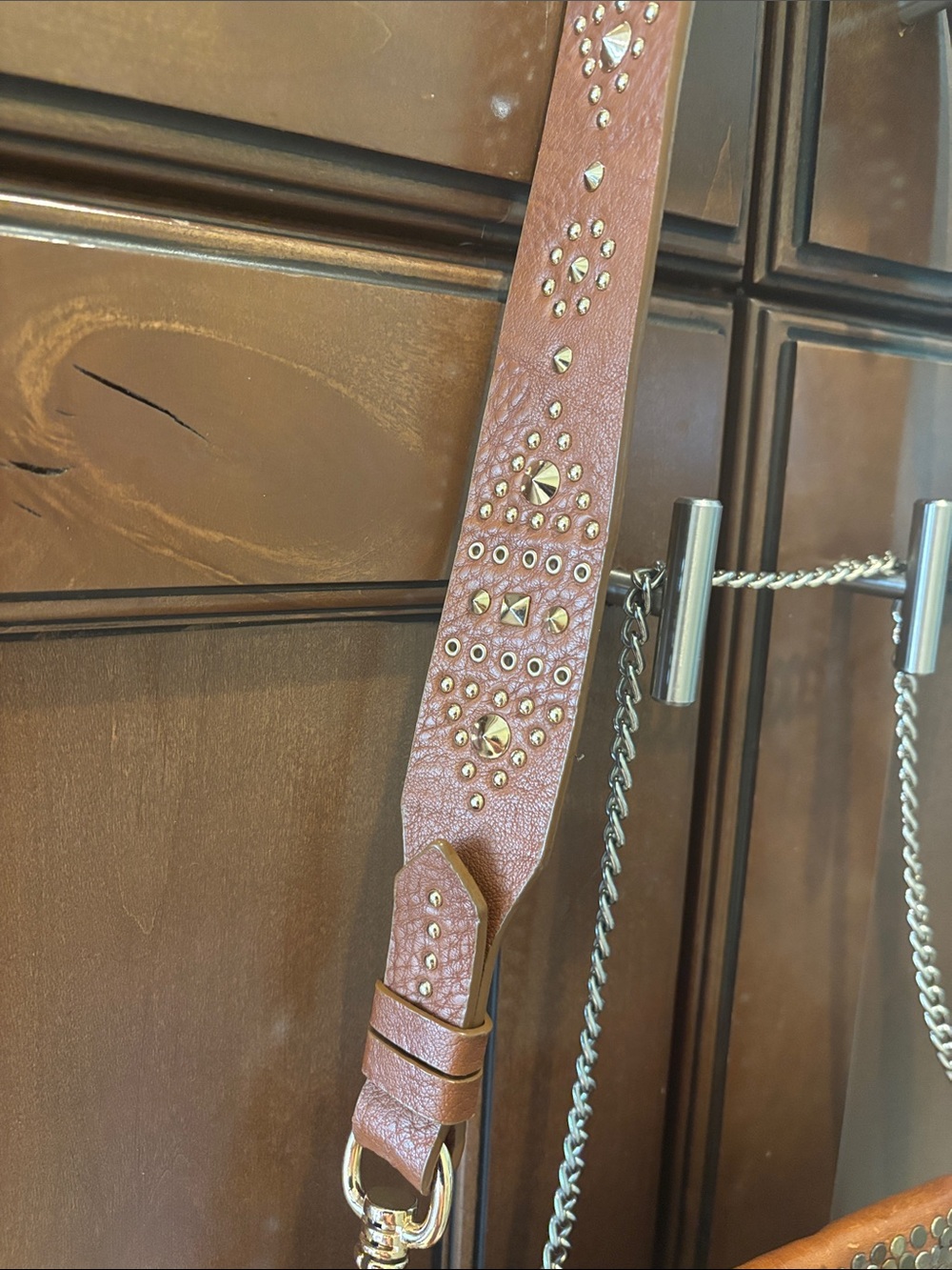 Studded Brown Leather bag LOWERED - Picture 4 of 8